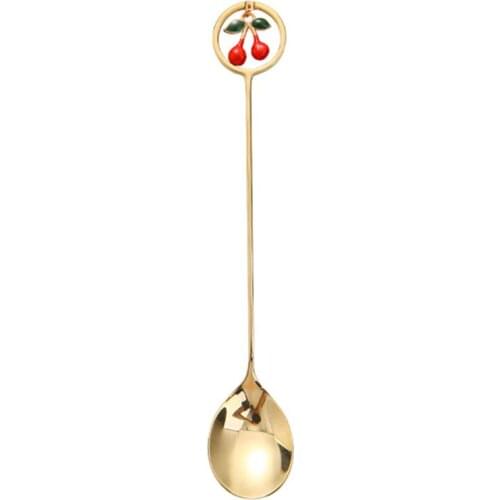 Stainless Steel Gold-Plate Dessert Spoon Creative Plant Pendant Coffee Stirring Spoon Wear-Resistant High-Temperature