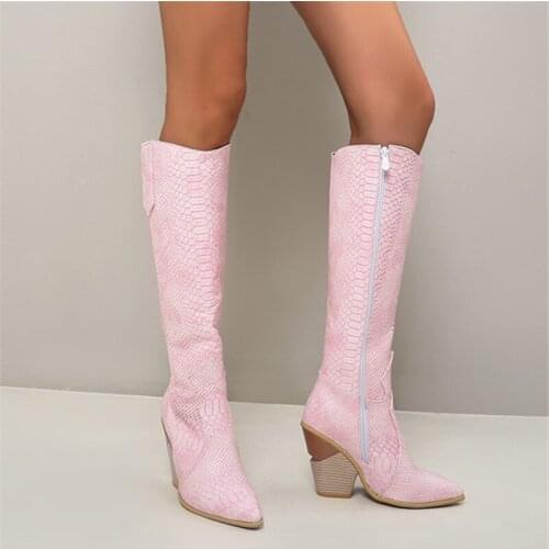 2021The New Women Boots Knee High Boots Wedges Western Boots Pointed Toe High Heel Long Boots Autumn Winter Cowgirl Boots