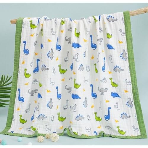 Brand new 6 layers big size baby muslin cotton dinosaur bordure baby summer blanket baby receiving blanket baby wrap crib quilt