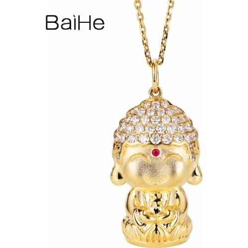 BAIHE Solid 18K Yellow Gold 0.35ct Certified H/SI 100% Genuine Natural Diamonds TrendyEngagement Fine Jewelry Pendant