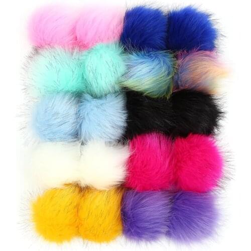 20pcs 10cm False Hairball Hat Ball Pom Pom DIY Ball Cap Accessories Multicolor Faux Fox Fur PomPom with Elastic Cord Wholesale