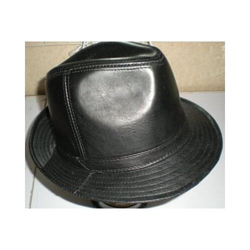 Mens Fedoras Top Hats Goat LEATHER BUCKET HAT TOP HAT GENTLEMAN HAT CAP#2271