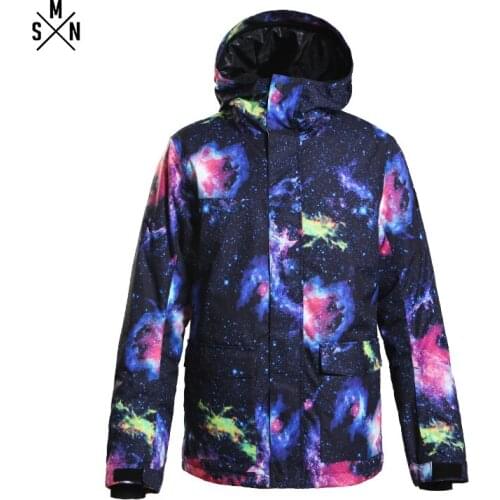SMN Snowboard Jacket Starry Sky Pattern Adult Mens Windproof Waterproof Warm Thicken Ski Jacket Mountaineering Hiking Clothing