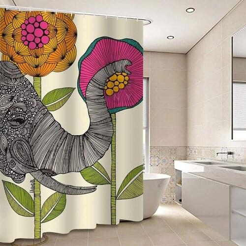 Africa animal 3D Printing Shower Curtain Waterproof Polyester Washable Elephant Bath Curtain home bathroom Art decor With Hook
