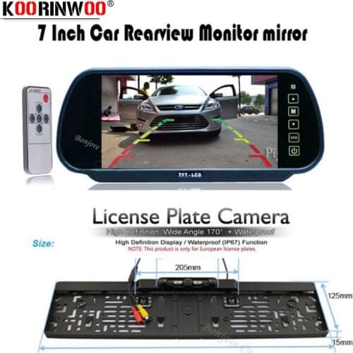 Koorinwoo HD 7" LCD car Mirror Monitor parking DVD/VCD/GPS/TV Screen Car Europe License Plate Frame Rearview Camera Night Vision