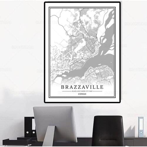 World City Map BRAZZAVILLE Black and White Print Wall Art Canvas Painting Nordic Poster Living Room Home Decor