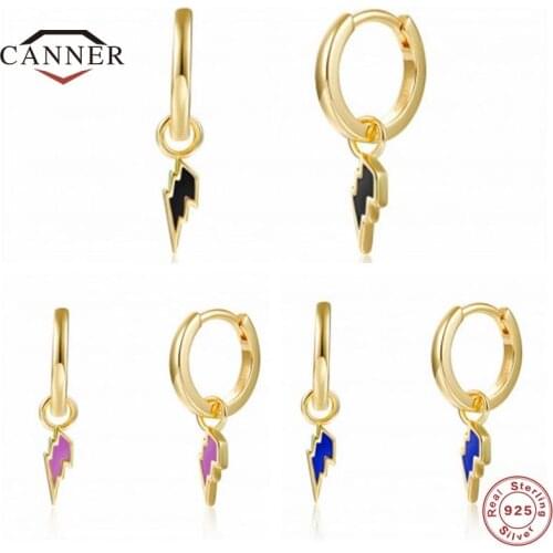 CANNER 925 Sterling Silver Lightning Hoop Earrings for Women Huggie Piercing Earring Jewelry Gift Pendientes Plata 925 kolczyki