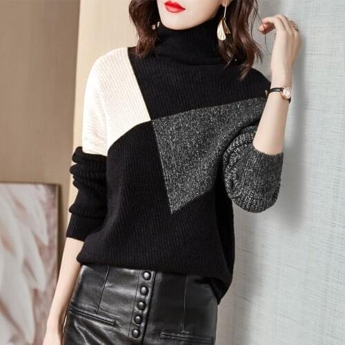 Autumn winter new high quality sweater loose color matching fashion turtleneck sweater women pullover christmas sweater jumper