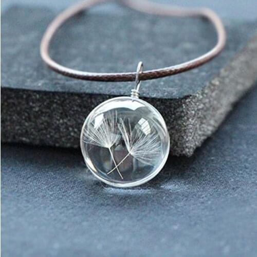 SUTEYI Natural Dandelion Clover Plant Women Choker Necklace Crystal Pendant Leather Rope Chain Necklaces Wedding Jewelry