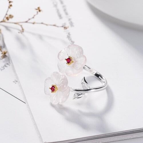 Genuine Crystal Adjustable 100% 925 Sterling Silver Ring For Women Elegance Pink Crystal Original Wedding Ring For Wholesale