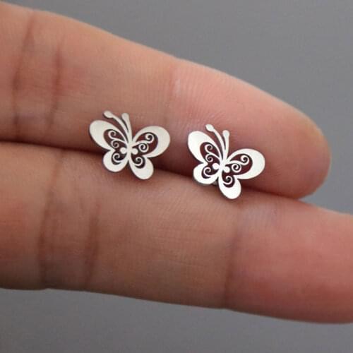 1 pair/insect butterfly stainless steel stud earrings, hollow fashion butterfly ear stud earrings jewelry gift, good luck to you