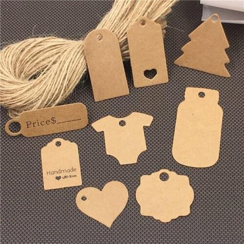 100pcs Brown Kraft Gift Tags +100Pcs Rope,Wedding Party Paper Hang DIY Tags Price Label Wrapping Cards