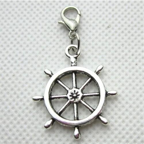 20pcs/lot silver rudder dangle charms with lobster clasp charms hanging charm pendant/bracelet accessories diy jewelry