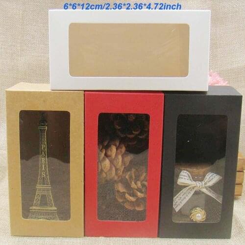 50pcs 6*6*12cm white /black/red /kraft stock Paper box With Clean Pvc Window. Gift candy wedding Favor packing window box