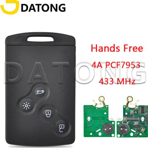 Datong World Car Remote Control Key For Renault Clio IV 2009-2015 Captur 2013-2017 4A Chip 433MHz HandsFree Promixity Card