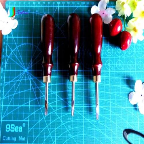 DIY Handmade Sewing Leather Craft Tools Wooden Handle Steel Chamfer Cutting Edge Edger Trimming Applique Device Tools S0161N