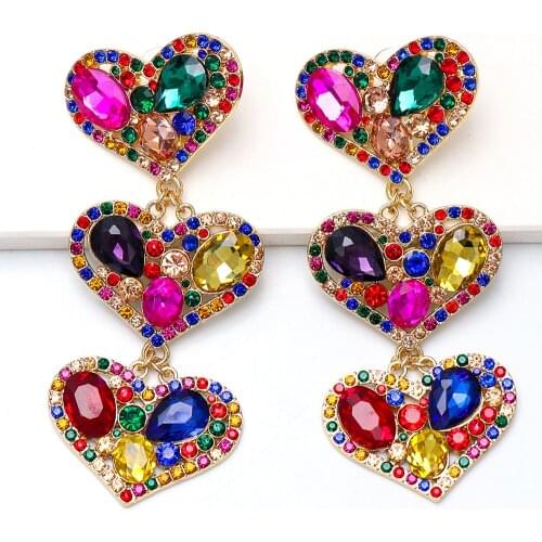 Geometric Long Statement Earring Woman Colorful Crystal Heart Earrings For Women 2021 Za New Boho Eternity Love Ear Ring Gift