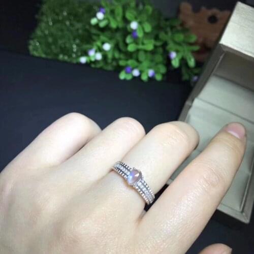 Natural blue moonstone ring, simple style, shop promotion, 925 silver, free shipping, popular style