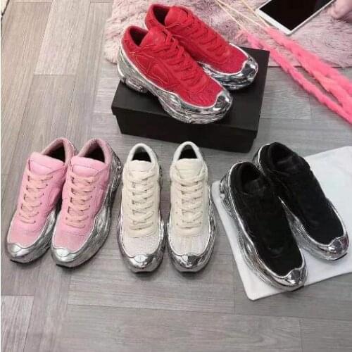 Pink Silver Mirror Color Real Leather high Platform women Sneakers Casual Flats Dirty Made Shoes man Walking Shoes