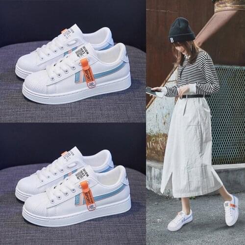 New Board Shoes Lace-up Student White Shoes Breathable White Shoes Flat with Color Matching Casual Sports Sneakers