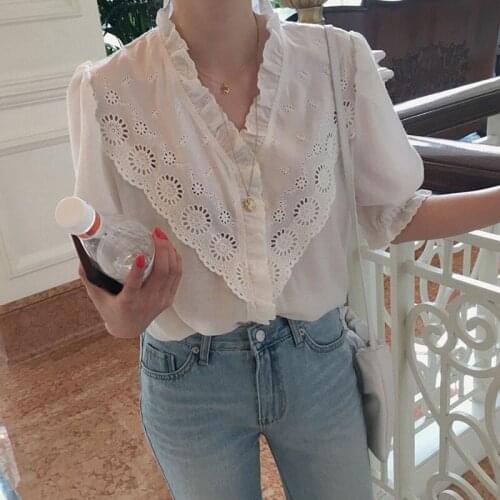 Summer Blouses Ruffle Shirts Casual Puff Sleeve Blouses Womens Blusas Tops