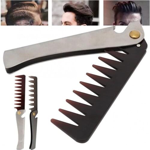 Portable Vintage Oil Head Comb Barber Stainless Steel Handle Folding Wide Teeth Men Comb Hairdressing Hair Modeling Styling Comb