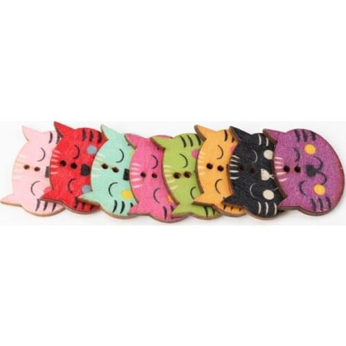 Mix Cat Pattern Diy Wooden Buttons Botones Handmade Accessories Decoration Sewing Scrapbooking Crafts 30x22mm 20pcs MZ75
