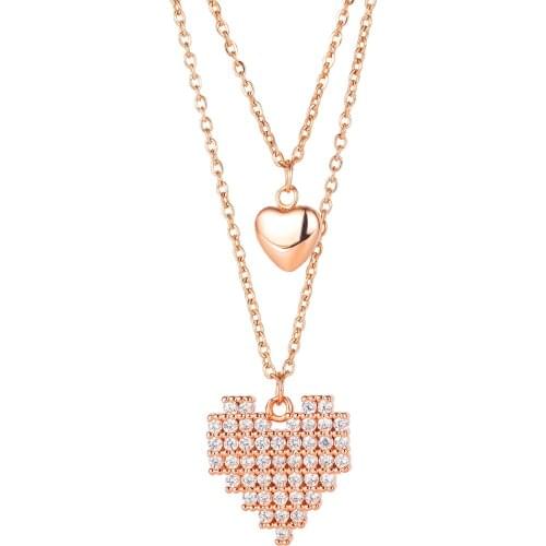 Fashion Simple Temperament Double-layer Necklace Creative Zircon Heart-shaped Stainless Steel Jewelry For Woman Gift Not Fade