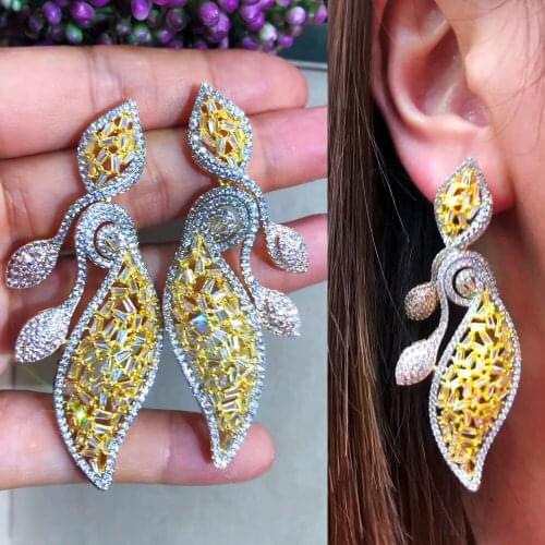 Trendy New Luxury Gorgeous original design Pendant Earrings Full Shiny CZ Bride Wedding Party Show Earring Girls Gift Jewelry