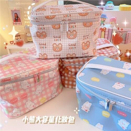 Cartoon Cute Bear and Rabbit Cosmetic Bag Ins Wind Large Capacity Portable Toiletry Bag Cosmetic Storage Bag Portable