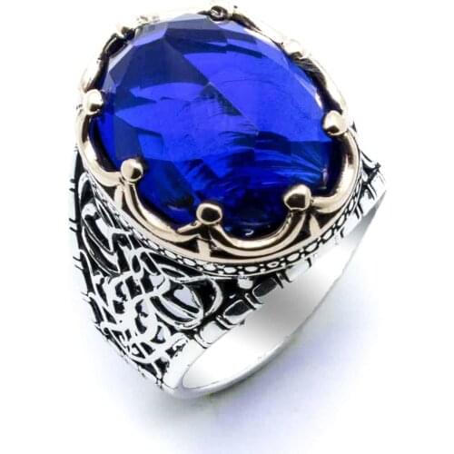 MaviZirkon Gemstone King Crown Men 'S Silver Ring