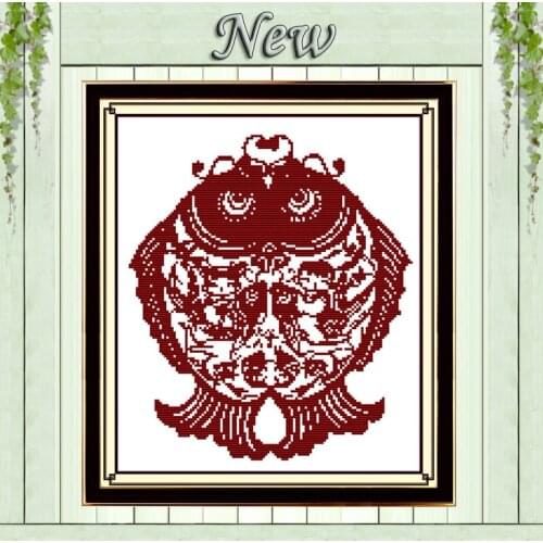 Paper-cut two fish mascot animals paintings Counted Printed on canvas DMC 11CT 14CT Cross Stitch kits needlework Sets embroidery