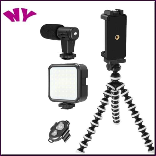 Recording Video Vlog Kit Microphone Tripod Phone Holder Clip Mount for YouTube Live Vlogging Smartphone iPhone Android