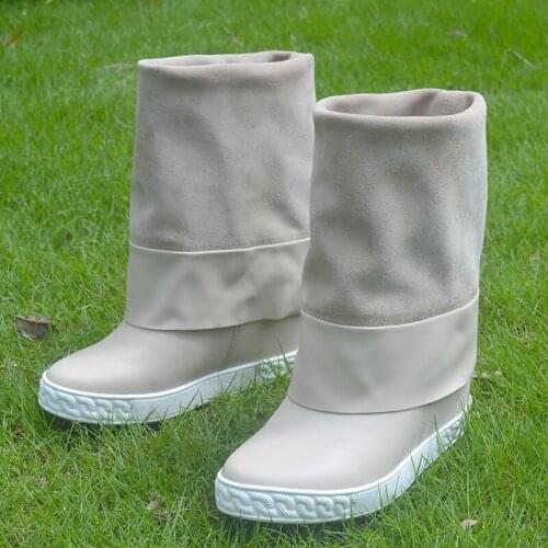 Top Quality Women Spring Autumn Wedge Hidden Casual Shoes 8CM Height Increasing Genuine Leather Platform Ankle Boots Woman Shoes