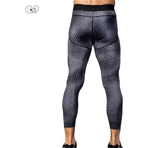 2018 New Mens 3D Print Compression Tights Running Sports Gym Leggings Male Fitness Capris Pants 3/4 Calf Length Elastic Trousers