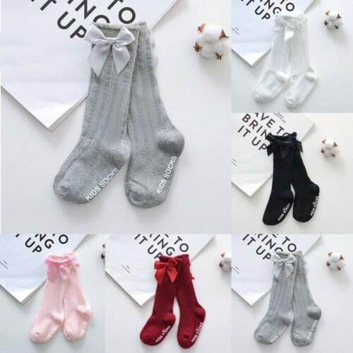 New Toddlers Summer Clothing Girls Big Bow Knee High Long Soft Cotton Lace Socks Baby Girl Bowknot Cotton Socks Kids