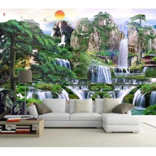 Custom papel de parede flowing water makes money natural landscape 3d wallpaper mural,living room beroom wall papers home decor