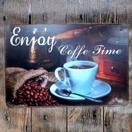 Original Retro Design Tin Metal Sign Wall Art | Enjoy Coffee Time | Thick Tinplate Print Poster Wall Decoration