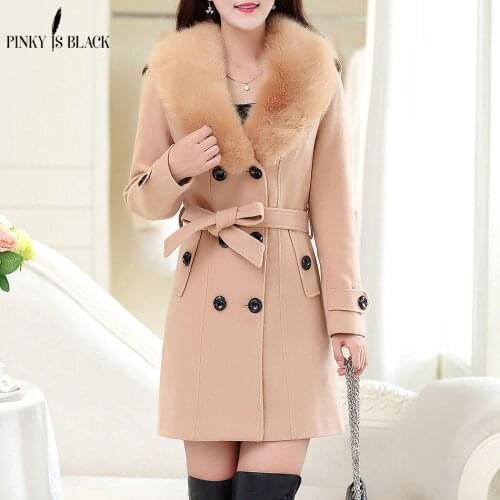Pinky Is Black 2019 autumn winter women wool coat plus size double-breasted button medium-long ladies fur jackets and coats