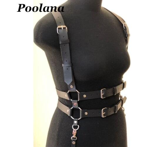 Handmade Real Leather Belt Women Harness Steampunk Gothic Chest Body Belt Suspender Straps Outfits