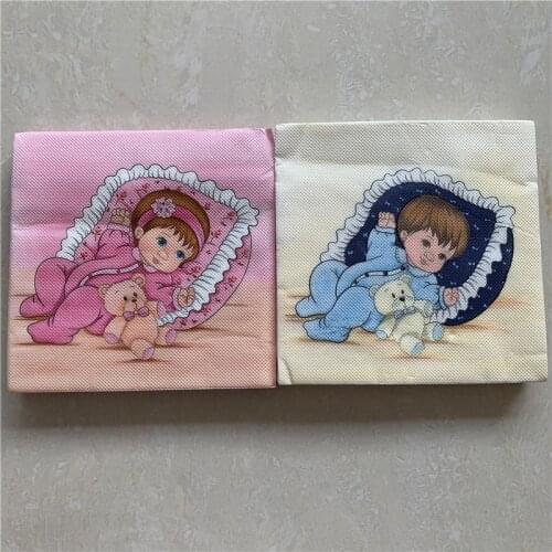 Napkins tissue vintage elegant handerchief decoupage craft blue white baby shower bear christmas birthday party cafe home decor