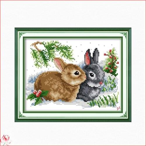 Lucky Rabbits Diy Decor Painting DMC 14CT 11CT Counted Cross Stitch Kits Cute Animals Embroidery Set Needlework Set Home Decor