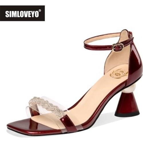 SIMLOVEYO Size 42 High Heel Strange Style Diamond Slingback Gentle Women Open Toe Mature Solid Buckle Ankle Straps Sandals B2624