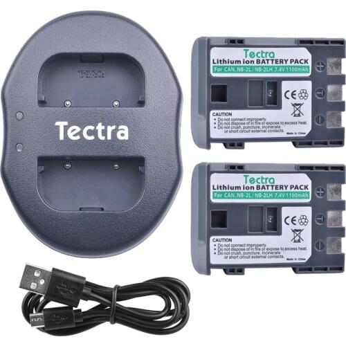 Tectra 2pcs 1100mAh NB-2L NB-2LH Battery+USB Dual Charger for Canon 350D 400D G7 G9 S30 S40 z1 NB2L NB2LH Rechargeable Battery