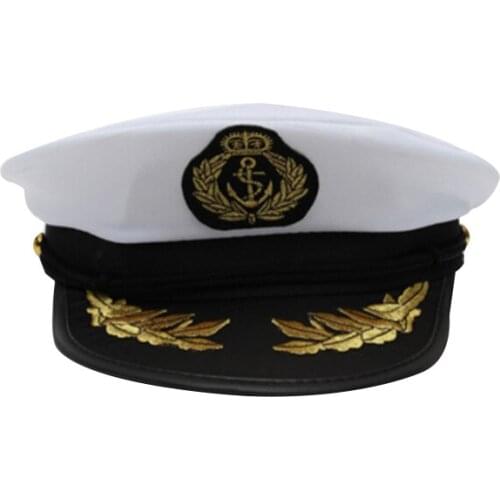 Adult Yacht Boat Captain Hat Navy Cap Ship Sailor Costume Party Fancy Dress Black+White