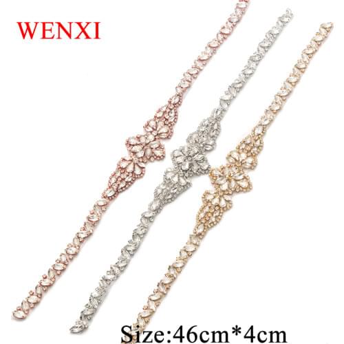 WENXI 30PCS Wholesale Bride Rose Gold Rhinestone Appliques Bridal Sash Garter Jewerly DIY Bridal Sash Accessories WX869