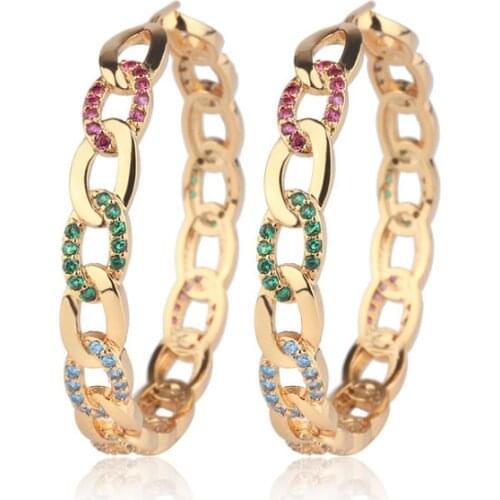 Wholesale Body Jewelry Gold Color Pave Zircon Contrast Link Twist Hoop Earrings for Women