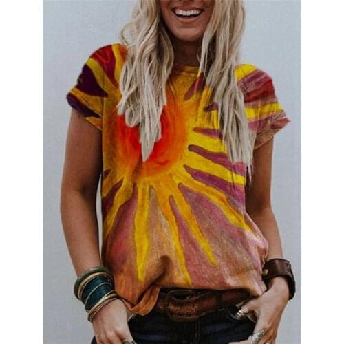 Summer Tops Casual Baggy Graphic Tee T-Shirt Fashion Womens Tie Dye Prints Short Sleeve Round Neck