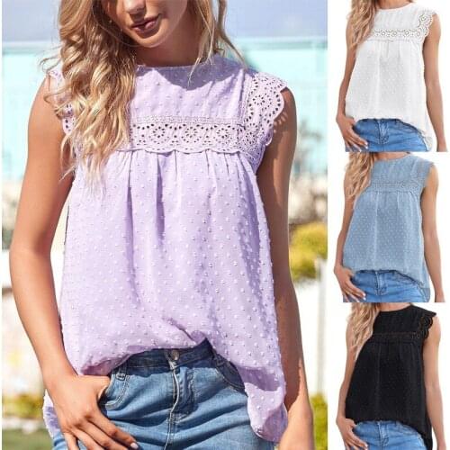 Women Blouses Summer Shirt Hollow Out Lace O-Neck Short Sleeve Casual Pullovers Chiffon Tops Womens Clothing 2021 Femme Blusas