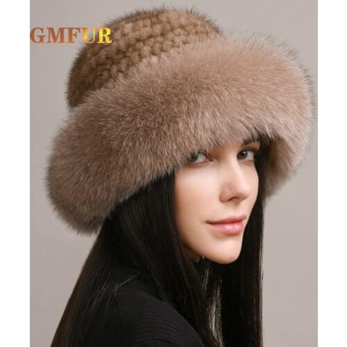 Genuine Real Natural Knitted Mink Fur Hat Cap Women Handmade Knit Fashion Winter Warm Soft Bomber Caps Russia Hats Woman